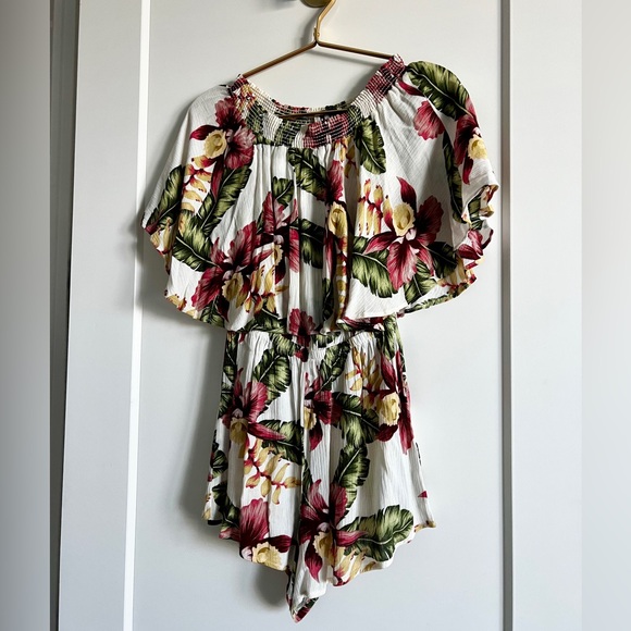 EUC Show Me Your Mumu Rosarita Romper XS Aloha Bloom Tropical Off Shoulder Boho - Picture 8 of 16